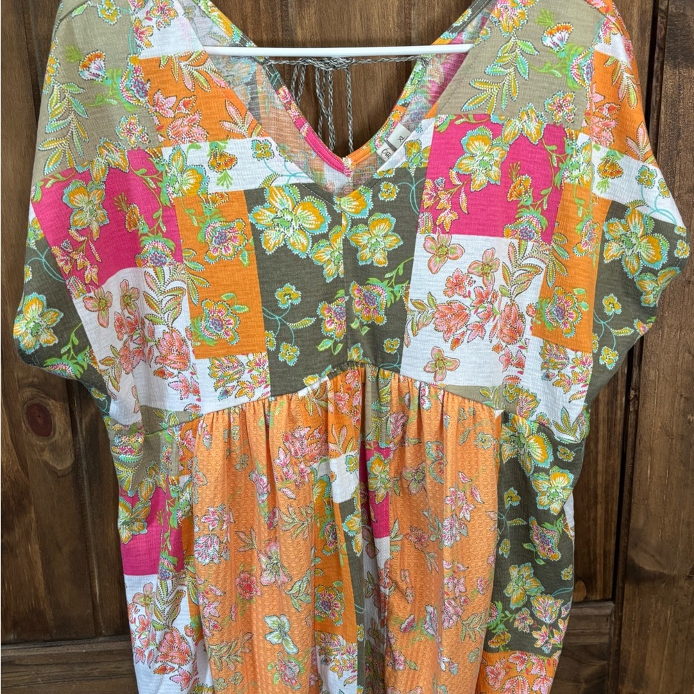 Cato Multicolor Floral Patchwork Blouse
